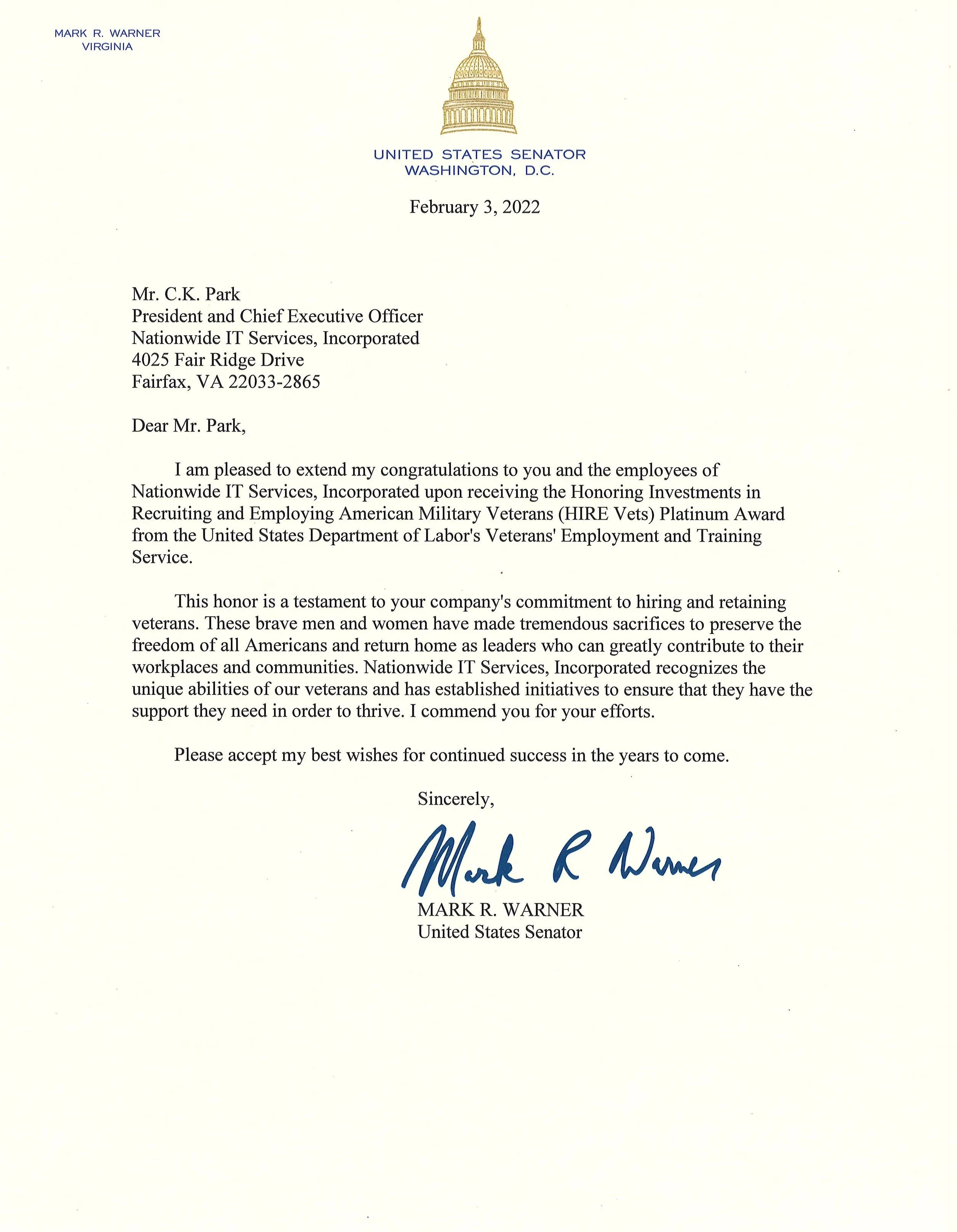 Senator Letter